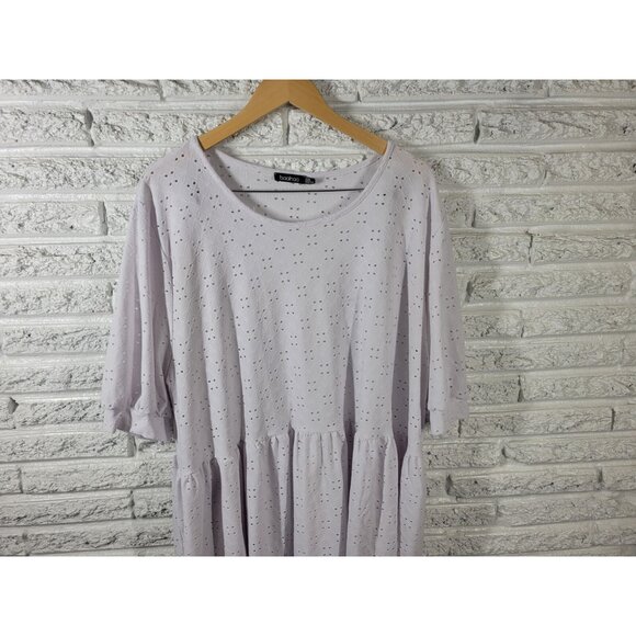 Boohoo Women Top 22 Plus 3/4 Sleeve White Eyelet Comfort Waist Poly Blend WHI15E - Picture 3 of 8